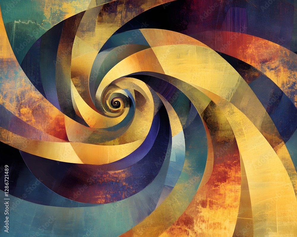 Poster a vibrant and dynamic abstract swirl of colors, blending warm and cool tones in an intricate pattern