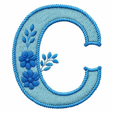 A beautifully crafted blue embroidery design of the letter