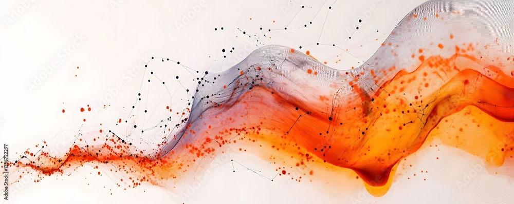 Poster an abstract design featuring fluid shapes in orange and gray hues, creating a sense of movement and 