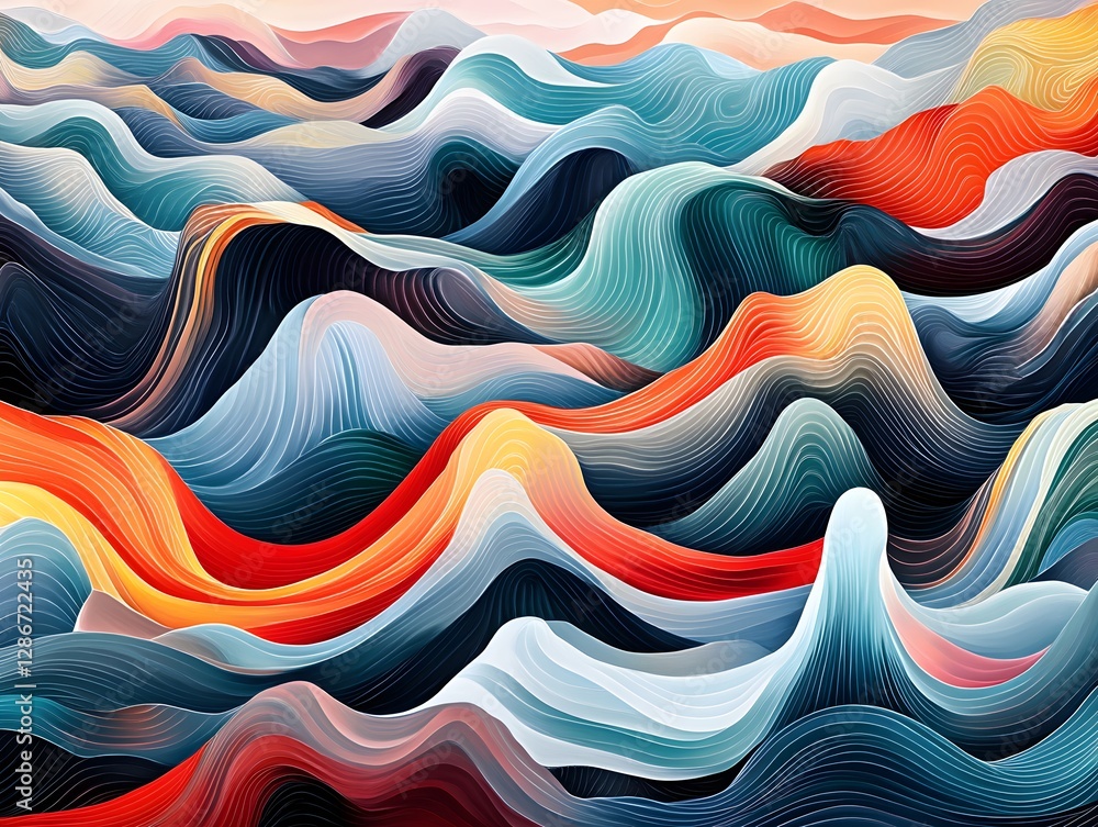 Poster an abstract portrayal of waves, flowing lines, and vibrant colors, creating a dynamic visual experie