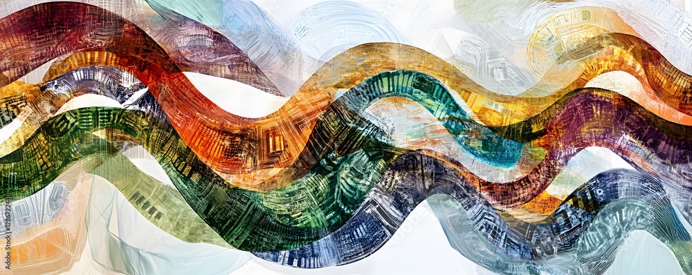 Poster an abstract illustration featuring colorful waves that represent flow and movement, ideal for creati