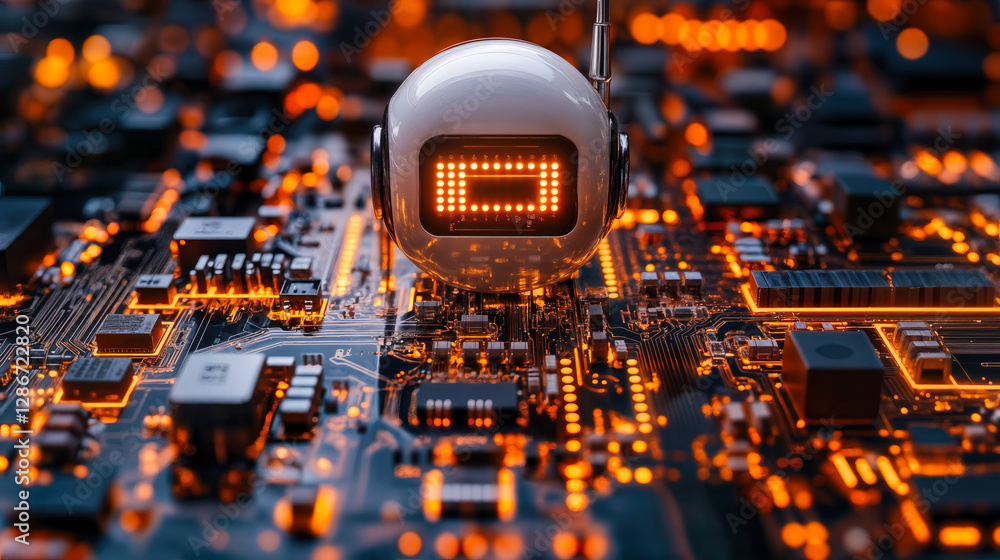 Poster futuristic centralized ai solutions concept with circuit board and digital interface