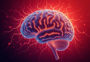  Brain with Blue Neural Activity and Lightning Strikes