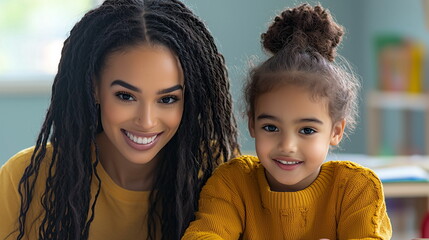 A compassionate teacher mentoring a young scholar in a modern classroom