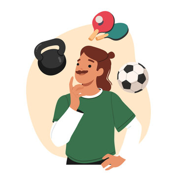 Young hipster guy cartoon character choosing alternative sport activity for training recreation