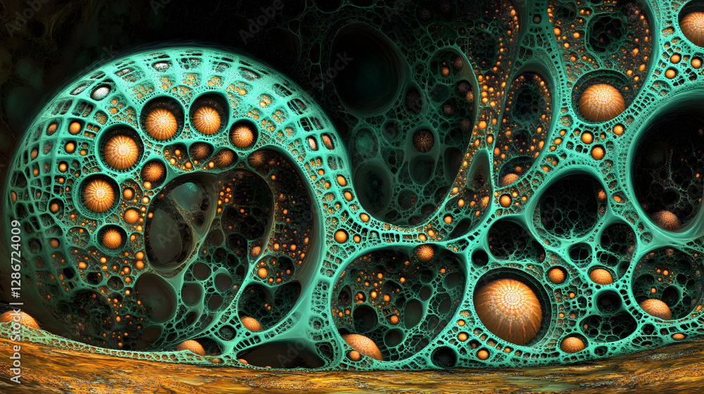 Aufkleber computer generated image of a green and orange abstract substance with a futuristic digital design