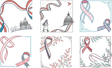 Vintage bows frame for greeting cards, wedding and birthday party, picnic invitations in cute elegant coquette style. Hand drawn ribbons border illustration for social media decoration template