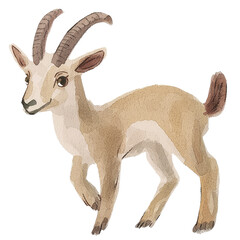 Adorable Markhor Goat in Watercolor Style, Perfect for Animal Illustrations and Nature Art Projects