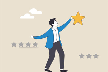 Quality vs quantity, management to assure excellent work outcome, working attitude to deliver superior result concept, smart businessman holding precious high quality stars versus other ordinary stars