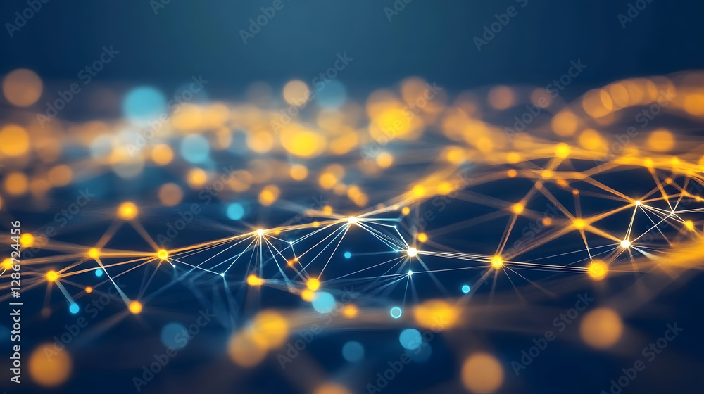 Poster futuristic geometric design with yellow lights on a dark background creating a modern visual effect