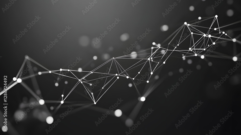 Poster black and white abstract image featuring a network structure and geometric pattern elements