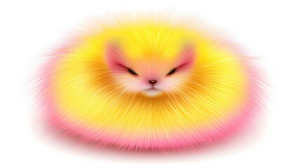 Fluffy Yellow and Pink Cartoon Cat Character with Playful Expression and Soft Texture