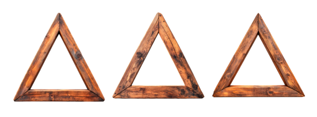 Set of triangle made of wood frame isolated on transparent background