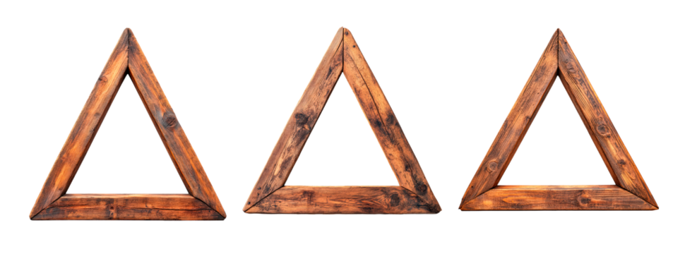 Set of triangle made of wood frame isolated on transparent background