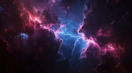 Fototapeta premium Cosmic Nebula Cloud Formation with Lightning Streaks in Deep Space