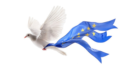 Europe Day PNG File &ndash; Dove Holding a European Flag, Isolated on White