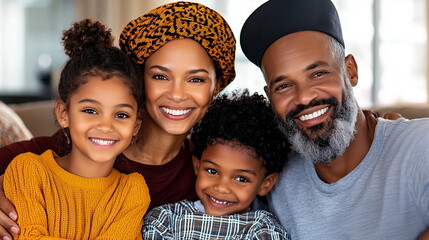A warm portrait of a loving multigenerational family on a sofa