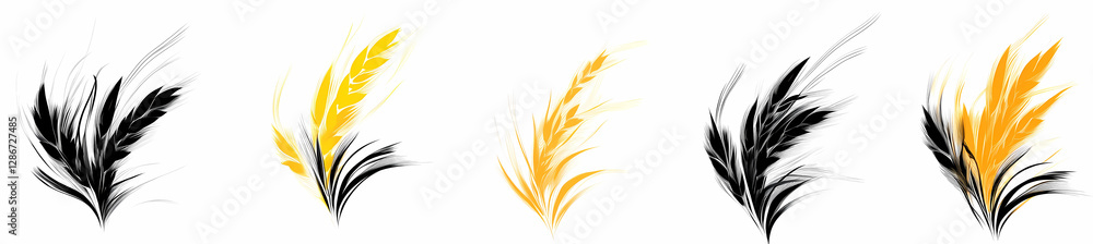 Poster feather design: artistic feathers in vibrant hues cascade in graceful array, evoking a sense of eleg