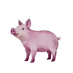 Fototapeta premium Cute Pink Pig Character in Soft Watercolor Style Ideal for Children’s Illustrations and Farm-Themed Designs