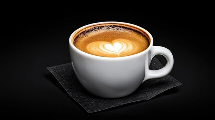 Obraz premium Latte art coffee cup on black background for cafe use