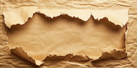 A torn piece of paper rests on a surface, showcasing jagged edges and a raw texture, symbolizing fragmentation and imperfection.