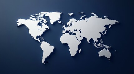 World map with a relief effect on a dark blue background. 