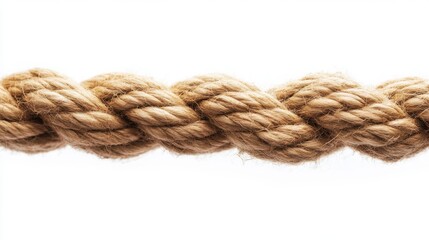 A close-up of a thick, intertwined natural fiber rope against a white background, showcasing its texture and strength.