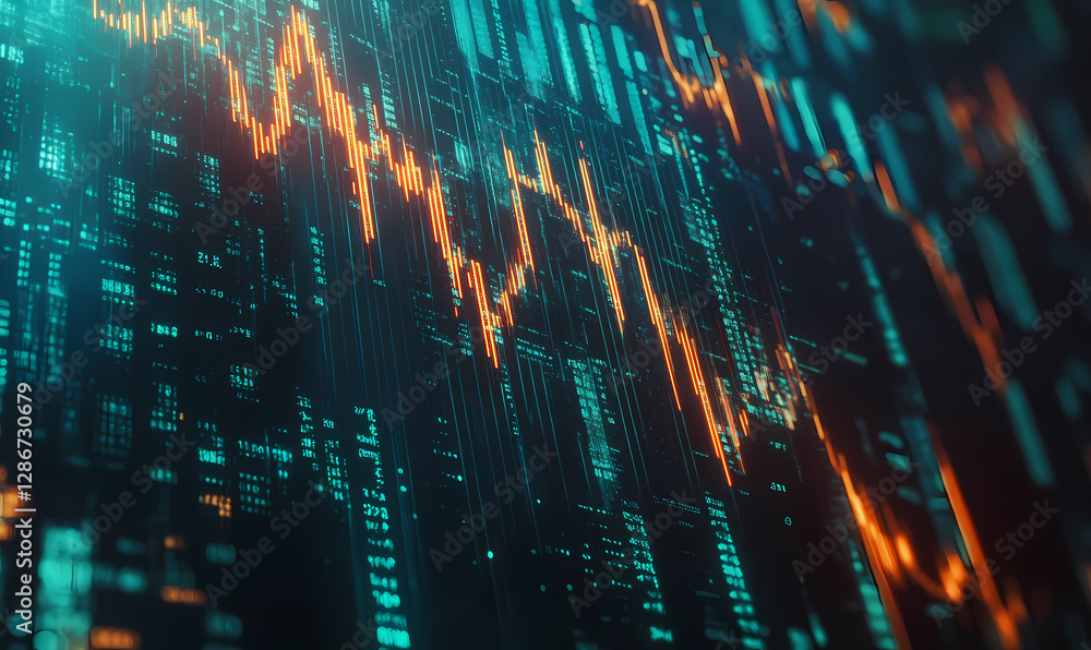 Poster financial data: this image captures a vibrant depiction of financial data streams, with digital line