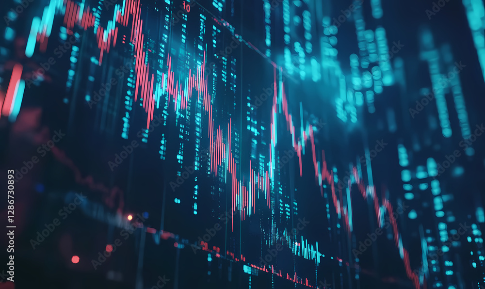 Poster market volatility: this image shows a captivating visualization of market fluctuations with data str