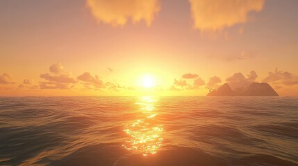 Silky smooth ocean reflecting a brilliant sunset in shades of red and gold