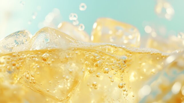 Close-up of fizzy beverage with ice cubes