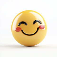 Fototapeta premium 3D Rendering of a Smiling Emoticon with Red Cheeks on a White Background, conveying Happiness and Playfulness.