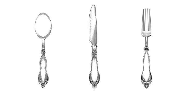 Hand drawn flatware with engraving