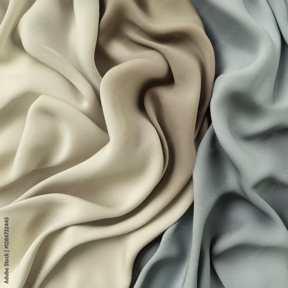 Poster Abstract Arrangement of Smoothly Folded Fabrics in Beige, Light Brown, and Gray Hues Creating Subtle Textural Waves