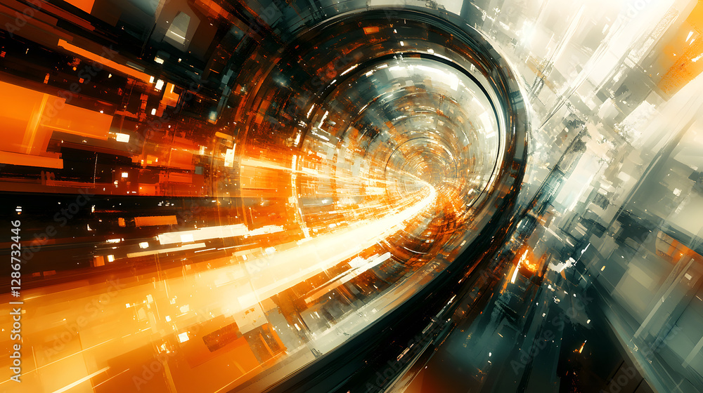 Aufkleber futuristic tunnel illuminated by bright lights with geometric patterns and abstract designs