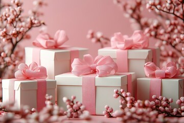 Gift boxes with ribbon bow for Valentine's Day holiday