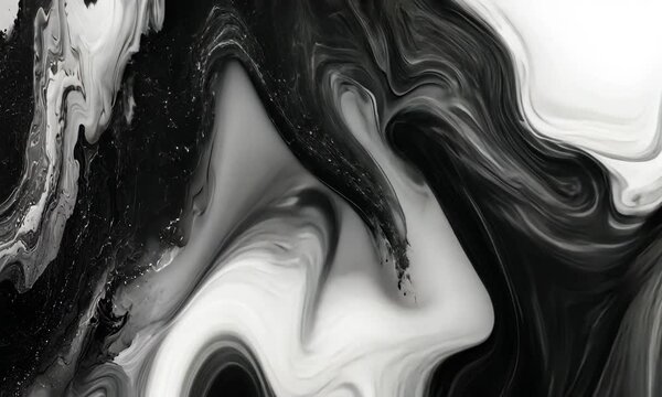 Abstract Fluid Art, Mesmerizing Black and White Ink Patterns and Swirls