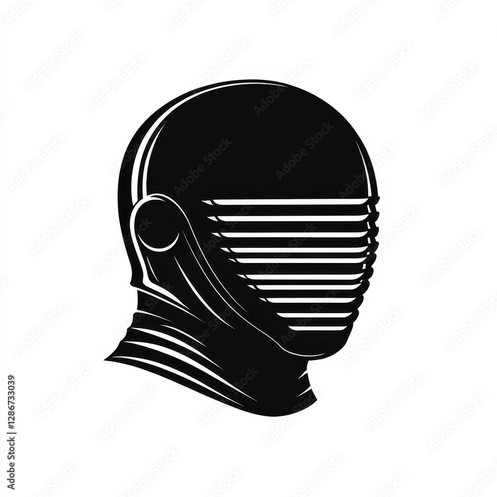 Poster abstract graphic: striking black and white depiction of a futuristic head with horizontal lines for 