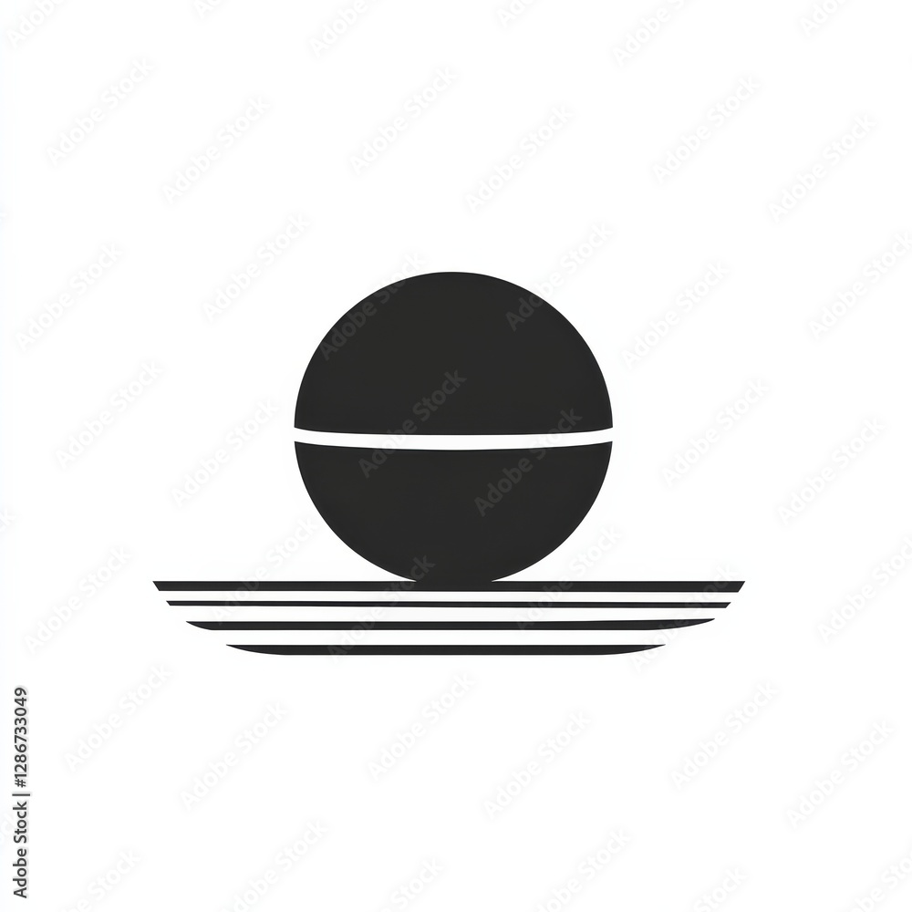Fototapete abstract graphic illustration: dark circle with horizontal line on a base of parallel stripes.