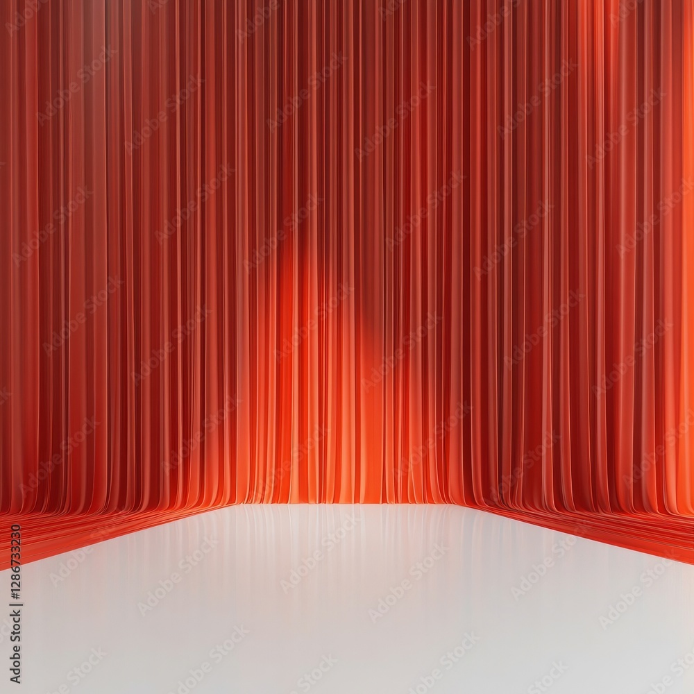 Aufkleber Abstract Stage Backdrop: Red Vertical Lines with Clean White Floor for Presentation or Display.