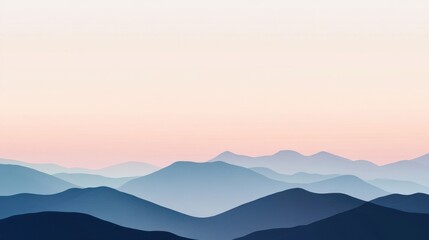 Obraz premium Serene landscape of layered mountains in soft pastel hues at dawn.