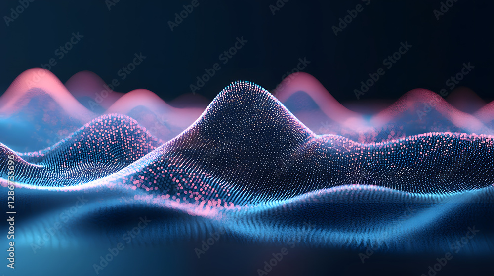 Poster blue and pink wave pattern in futuristic digital abstract design with fluid shapes and textures