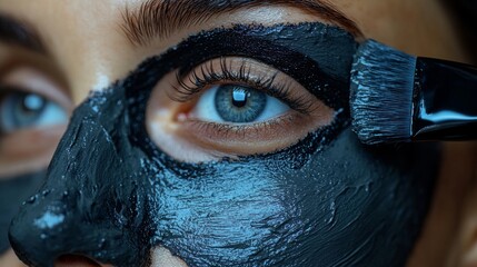 Woman receiving a beauty treatment black peeling mask in a spa salon.