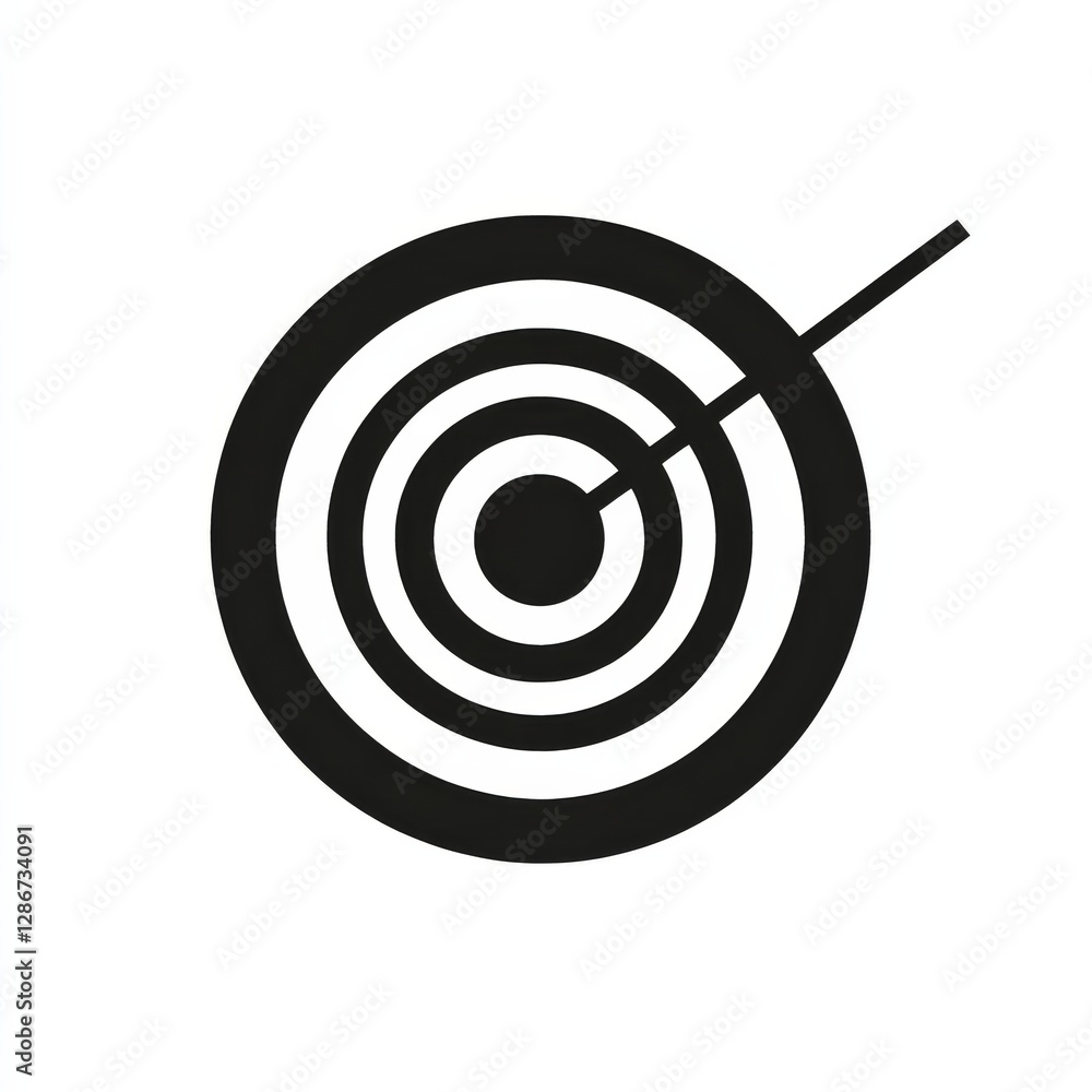 Poster a simple black and white bullseye target with an arrow hitting the center for accuracy