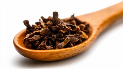 Obraz premium Dried Cloves in Wooden Spoon: Aromatic Spice Close-Up
