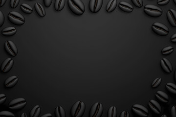 Roasted Coffee Beans Frame: A captivating arrangement of dark roasted coffee beans forming a stylish frame, perfect for conveying rich flavors and aromas with an elegant aesthetic.