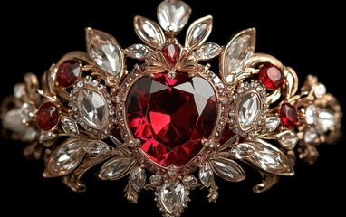Fototapeta premium Elegant Ruby and Diamond Heart Crown Exquisite Gold Jewelry Accessory Perfect for Royalty or Special Occasions