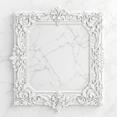 White marble business card with a decorative border and intricate design, card, paper, minimalist, intricate design