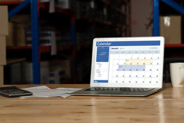 Calendar on computer software application for schedule planning for personal organizer and online business snugly