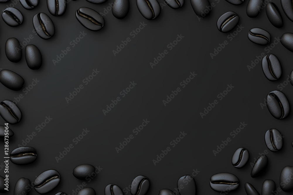 Aufkleber dark coffee beans border: an exquisite border of dark coffee beans encircles a vast empty expanse, o